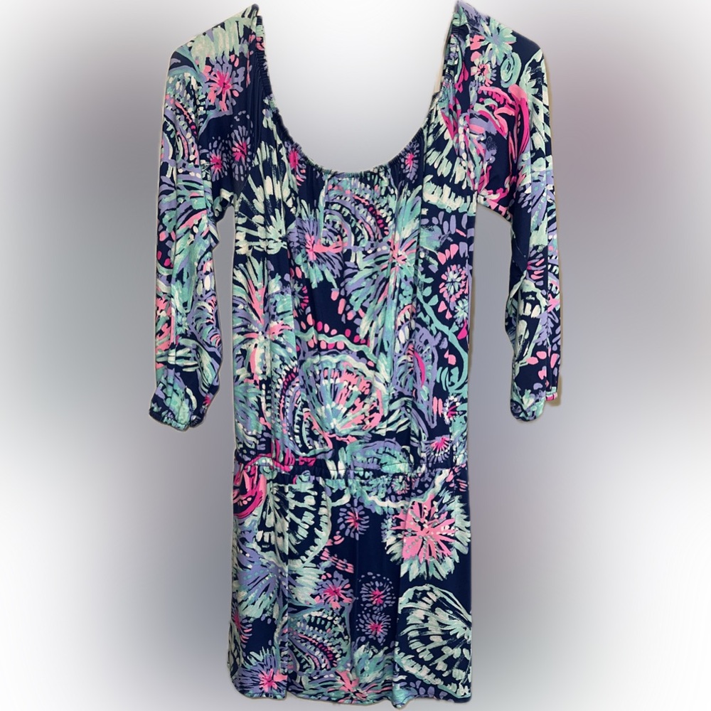 Lilly Pulitzer Navy and Pink Floral Long Sleeve Dress